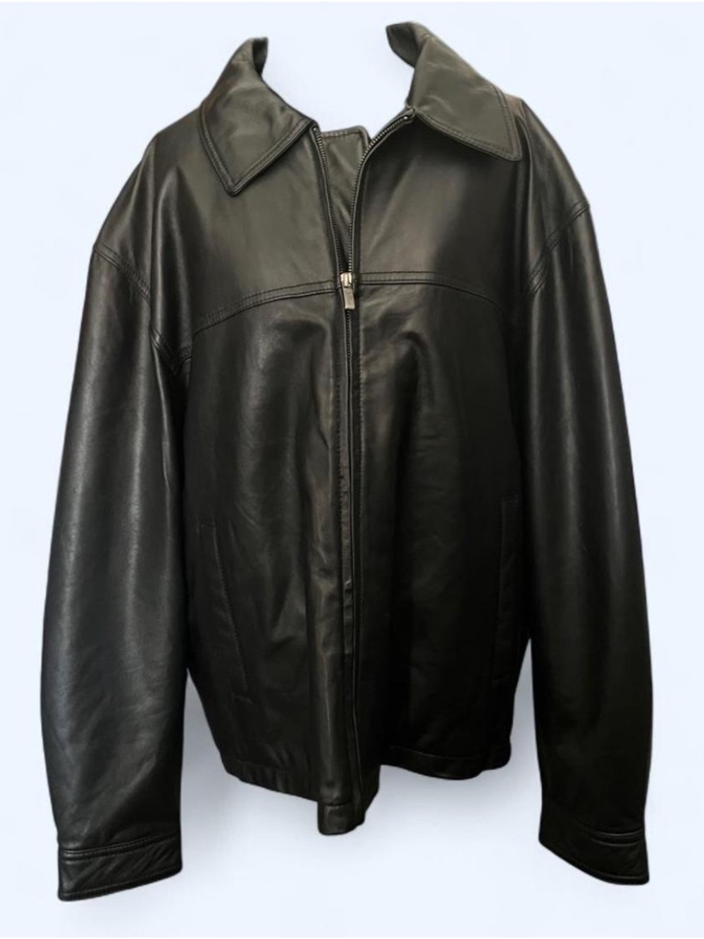 Men's Black Leather Bomber Jacket